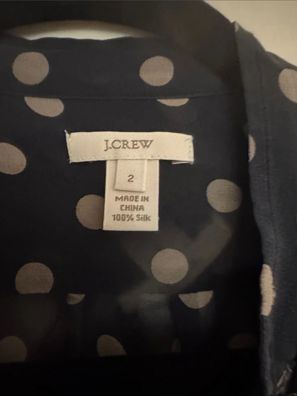 100% Silk J. Crew Navy Polka Dot Ruffle Front Long Sleeve Blouse - Size XS, Size